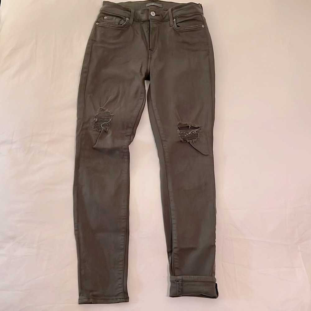 7 For All Mankind Olive Green Distressed Ankle Crop Jean | Nordstrom